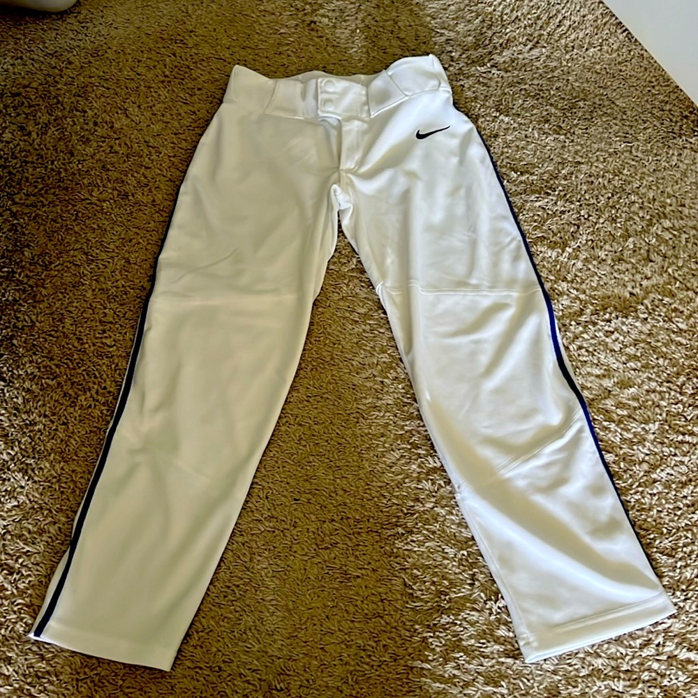 Boys Nike Baseball pants-white with royal blue piping